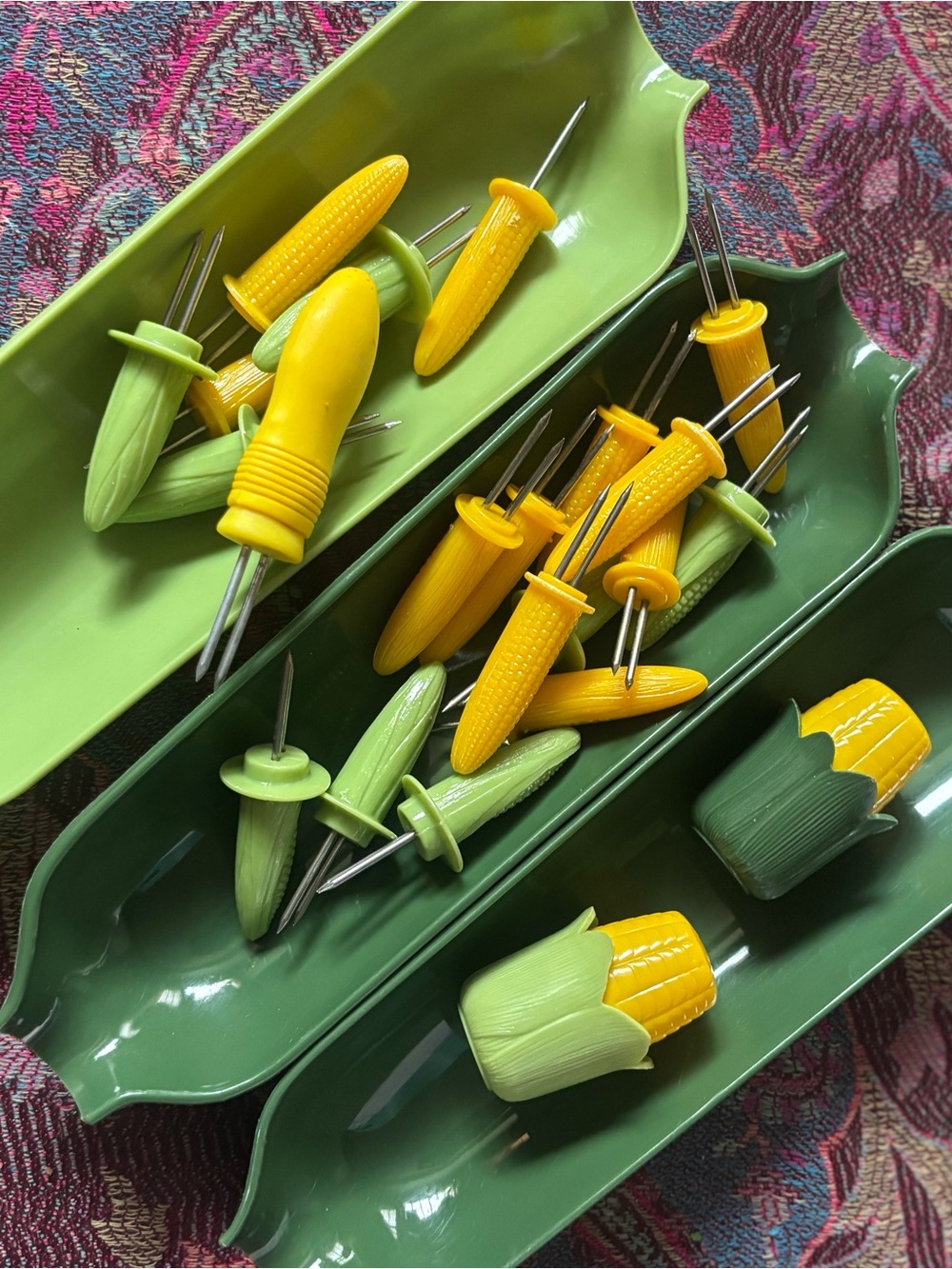 Vintage Corn-Themed Appetizer Picks Set in Yellow & Green